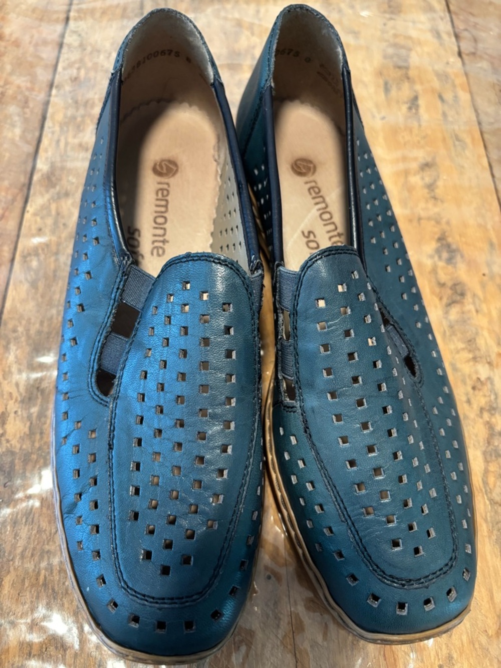 Remonte Teal Perforated Leather Slip-On Loafers